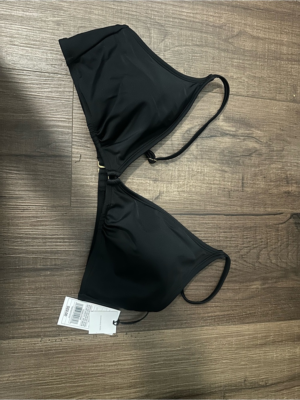 Shade & Shore Black Triangle Bikini Top with Gold Ring Detail
